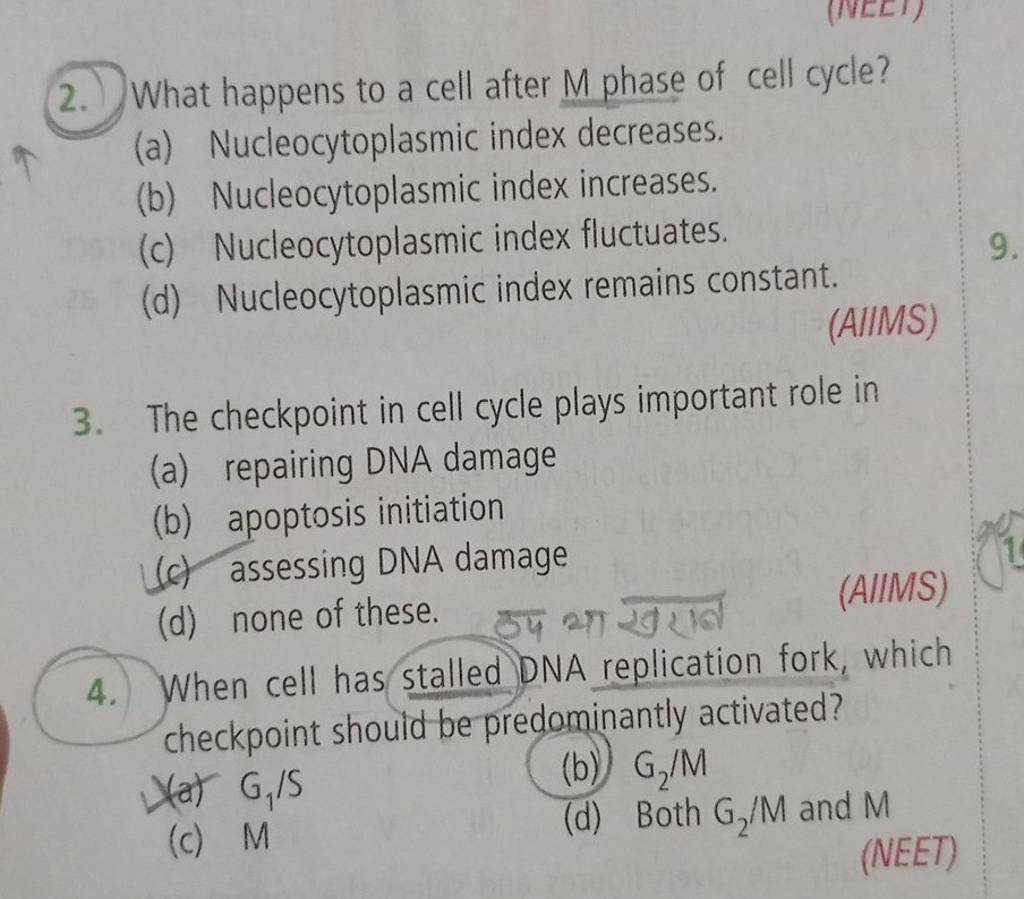 3. The checkpoint in cell cycle plays important role in | Filo