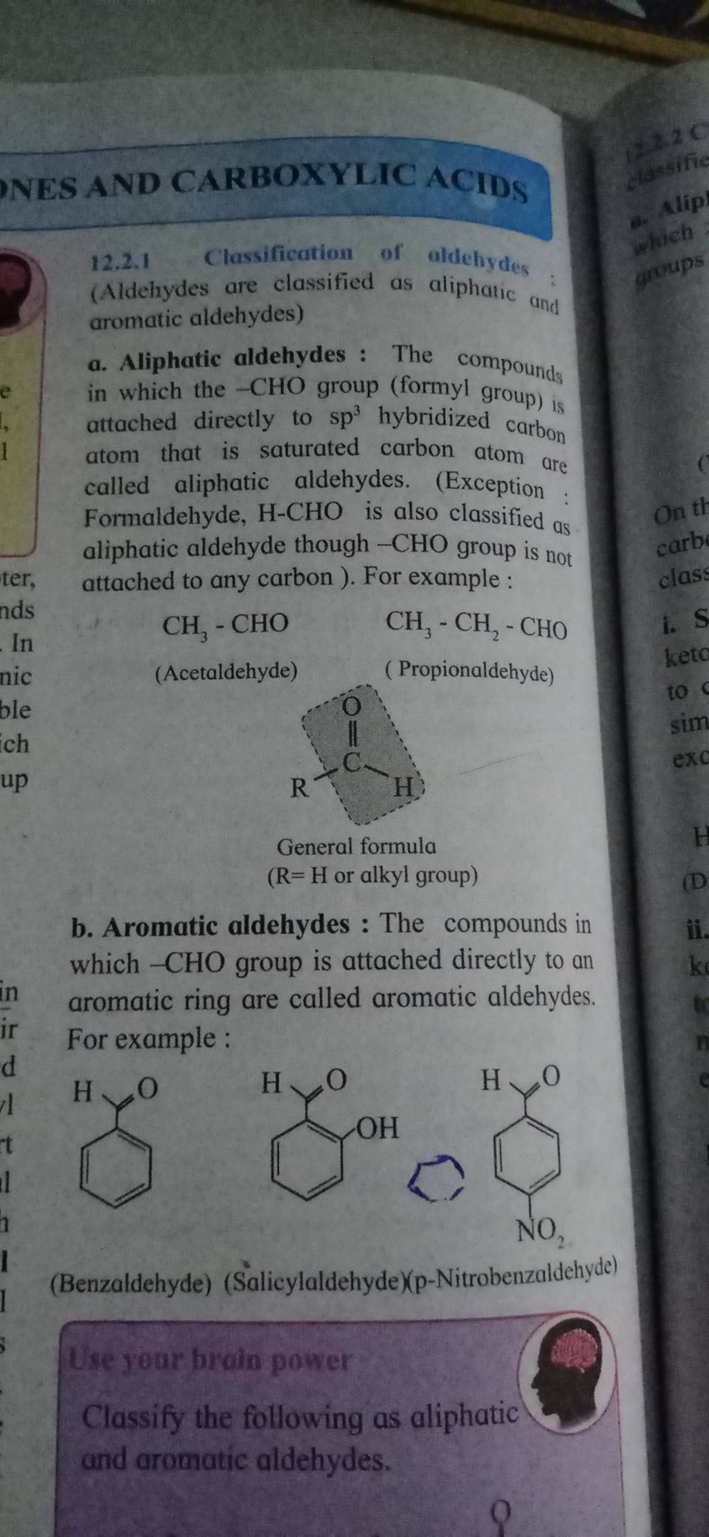 12.2.1 Classification of aldehydes (Aldehydes are classified as aliphatic..