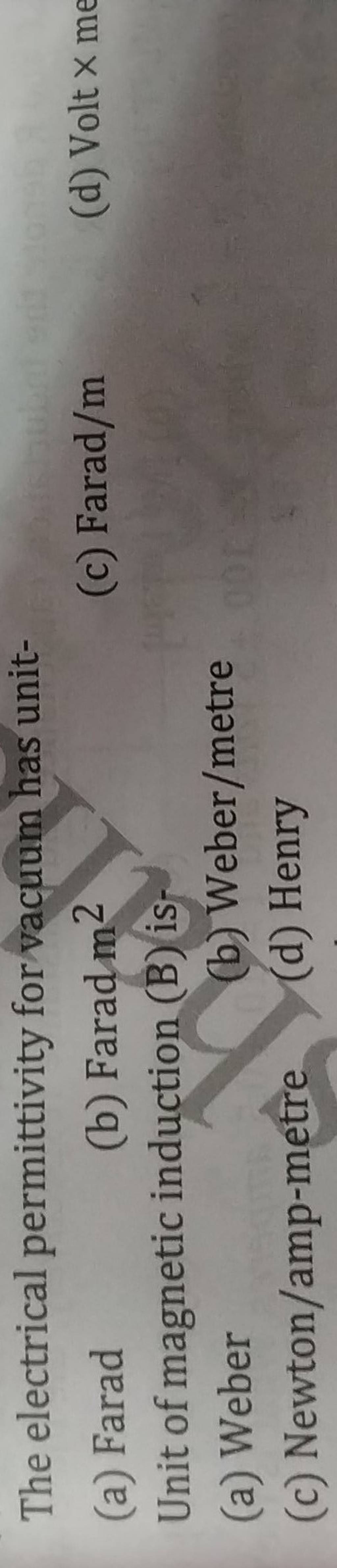 The electrical permittivity for vacuum has unit Filo