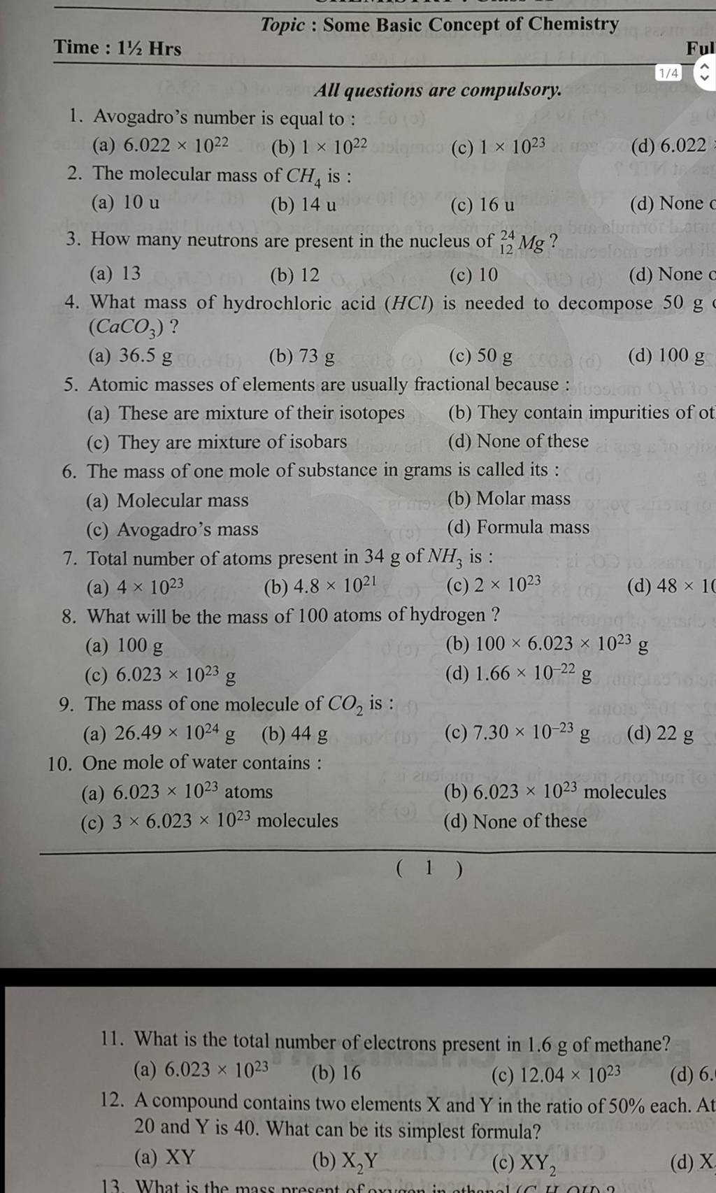 The molecular mass of CH4 is : | Filo
