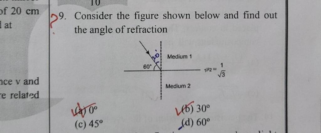 Consider The Figure Shown Below And Find Out The Angle Of Refraction..