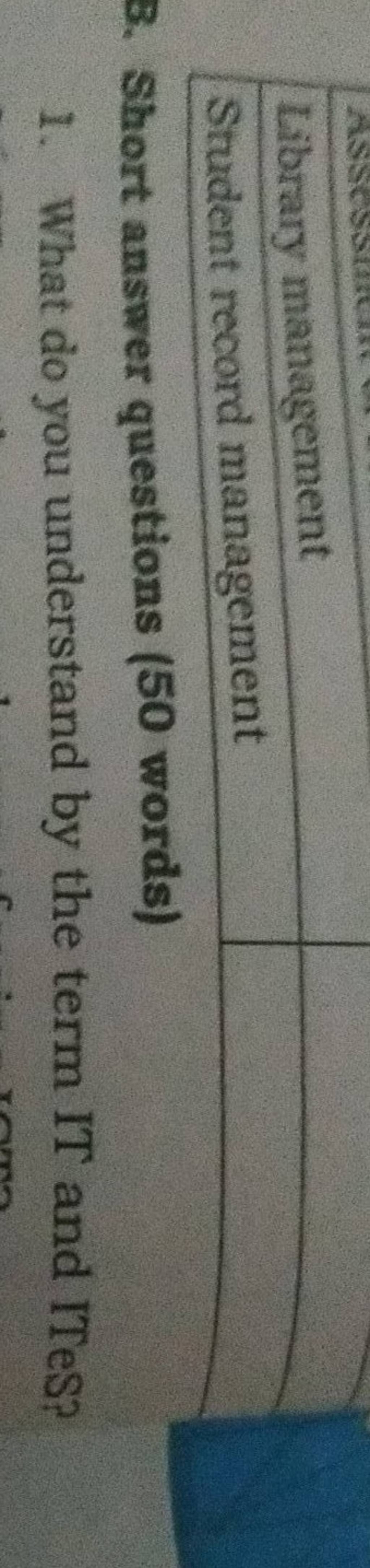 Library management Student record management 3. Short answer questions (5..