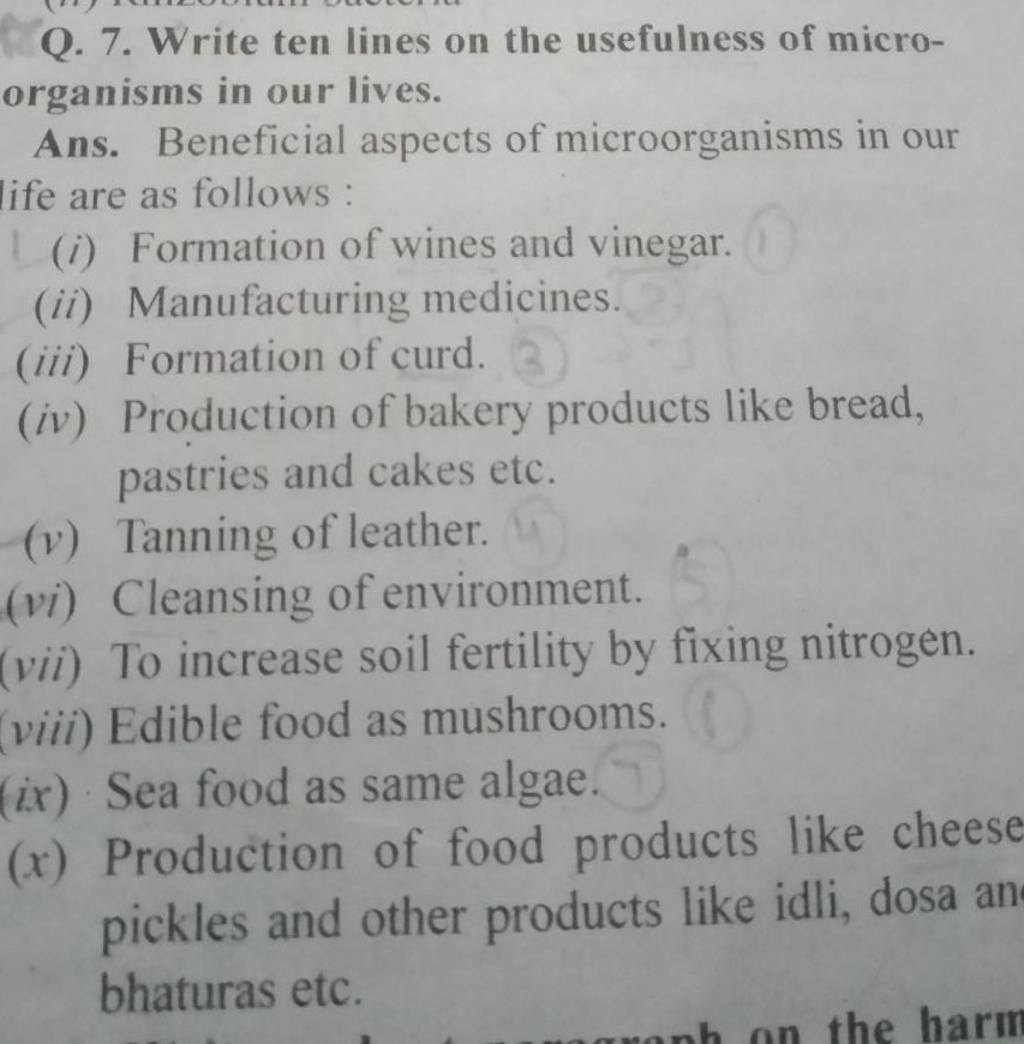 7 Write Ten Lines On The Usefulness Of Microorganisms In Our Lives Ans