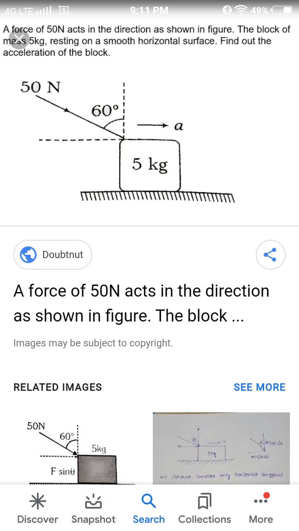 a-force-of-50-n-acts-in-the-direction-as-shown-in-figure-the-block-of-ma