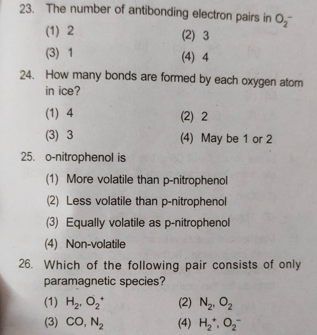 The number of antibonding electron pairs in O2− | Filo