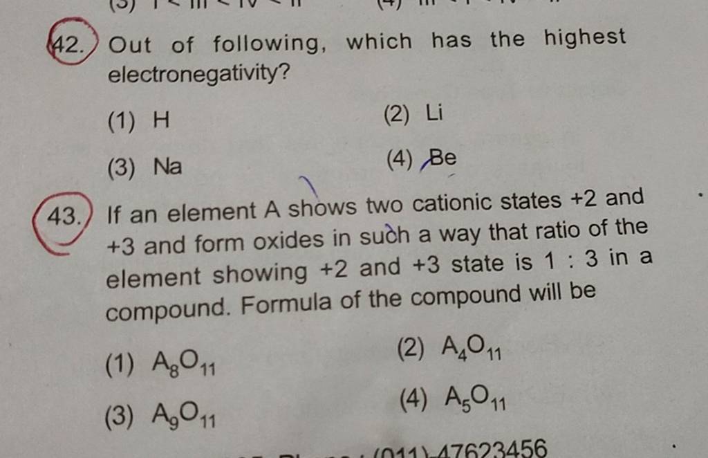 Out of following, which has the highest electronegativity? | Filo