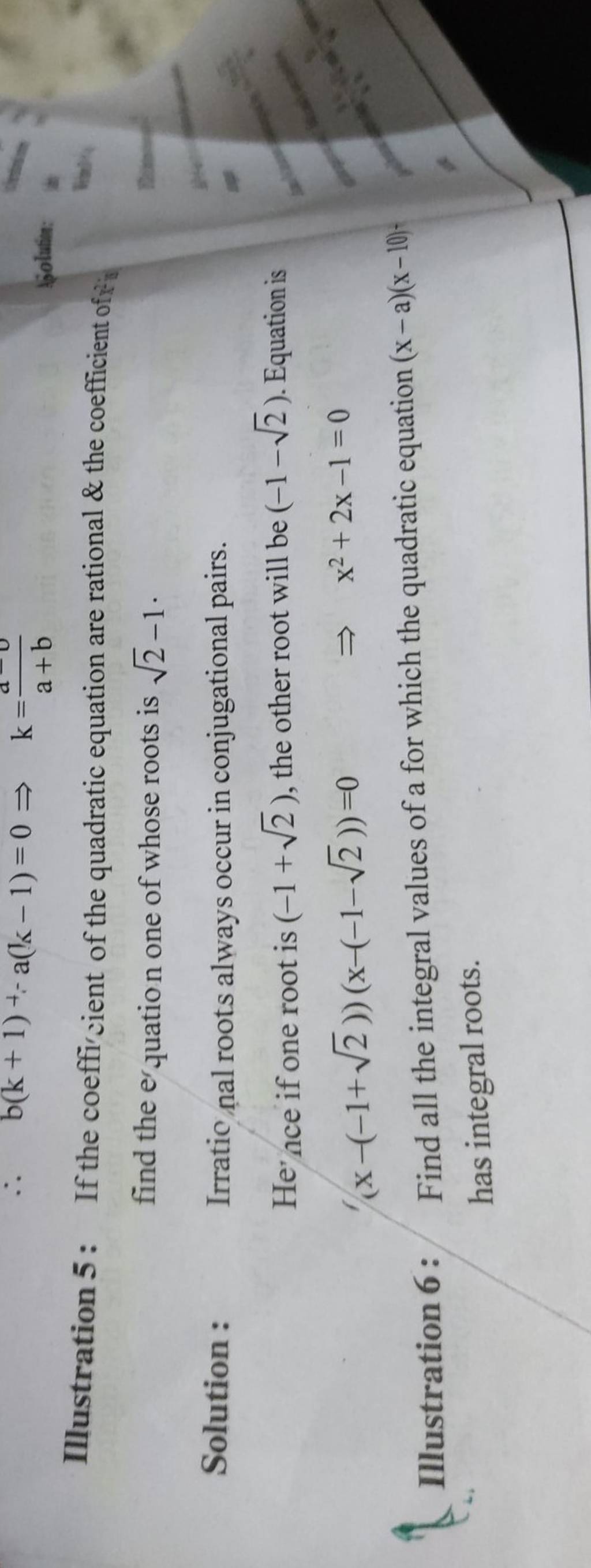 Illustration 5: If the coeffi'cient of the quadratic equation are rationa..