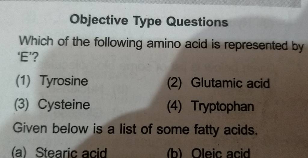 Objective Type Questions Which of the following amino acid is represen