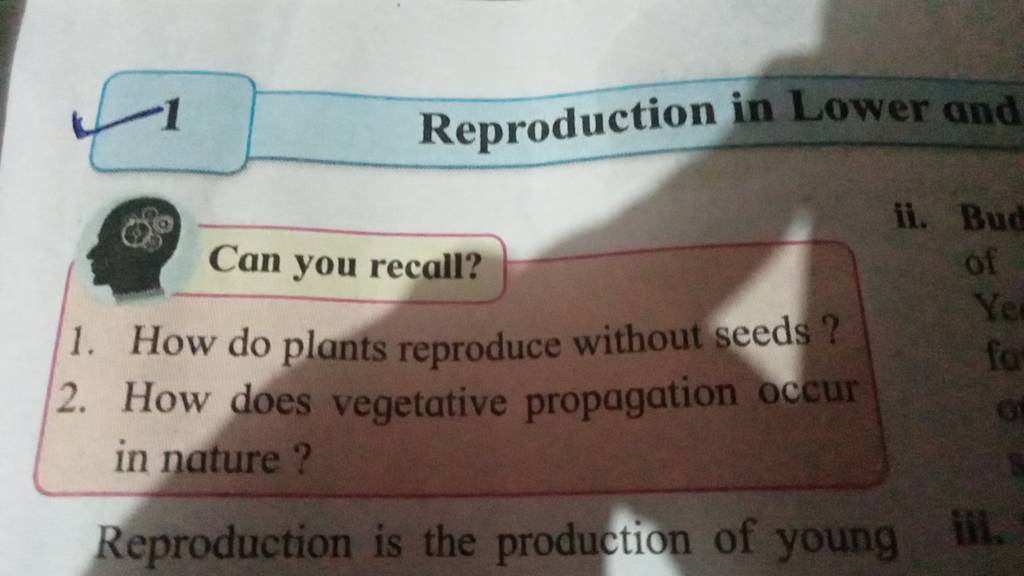 Reproduction in Lower and Can you recall? 1. How do plants reproduce with..