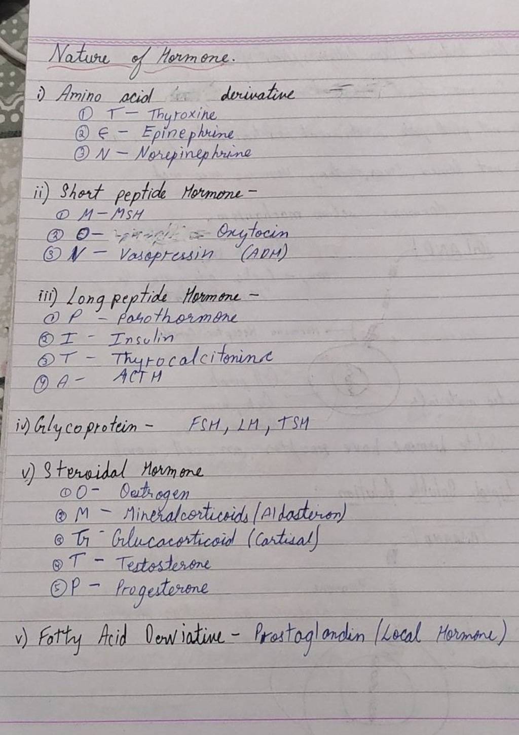Nature of Hormone. i) Amino acid derivative Filo