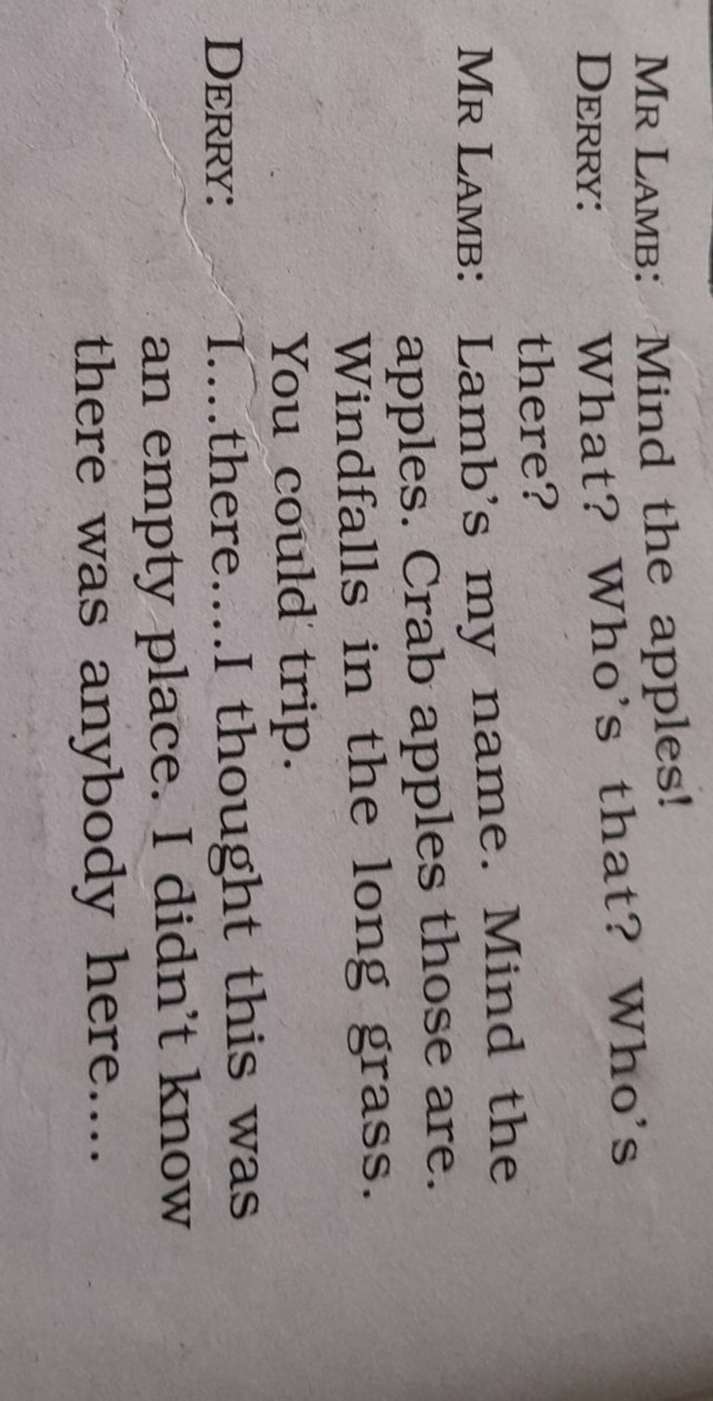 MR LAMB Mind the apples! DERRY What? Who's that? Who's there? MR LAMB
