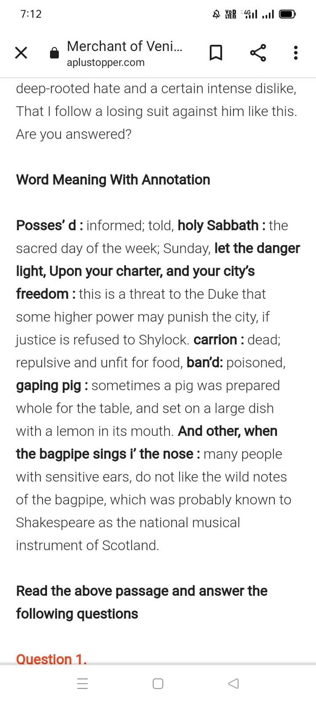 712 X Merchant of Veni... deeprooted hate and a certai..