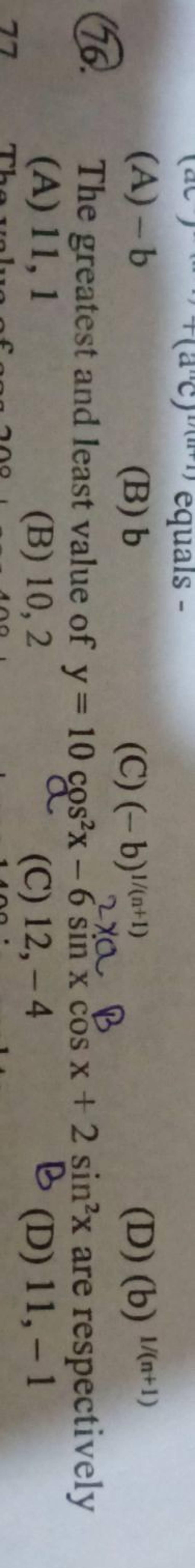 76-the-greatest-and-least-value-of-y-10cos2x-6sin2x-cos-x-2sin2x-are-re