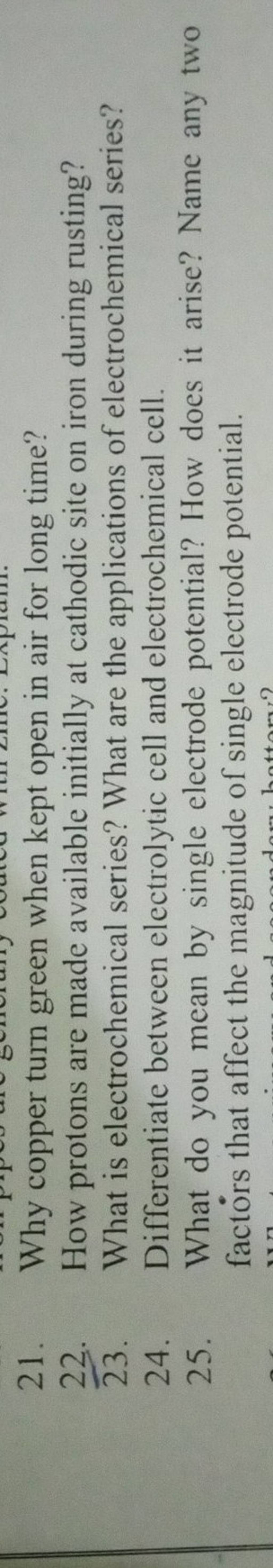 21. Why copper turn green when kept open in air for long time? Filo