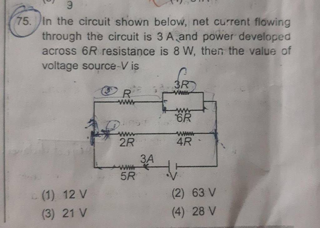 In the circuit shown below, net current flowing through the circuit is 3