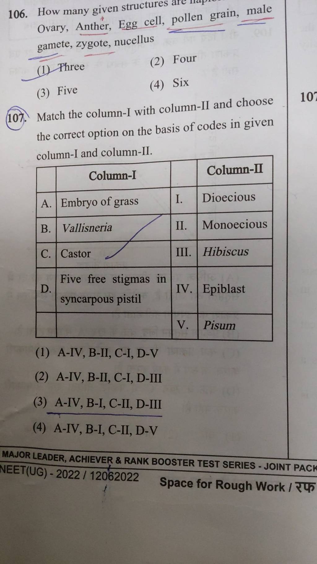 Match the column-I with column-II and choose the correct option on the ba..