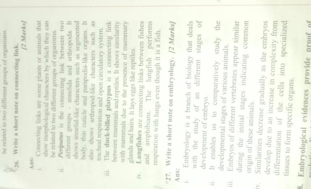 Write a short note on embryology. [2 Marks] Ans 1. Embryology is a branc..
