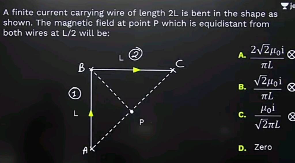 A Finite Current Carrying Wire Of Length 2 L Is Bent In The Shape As Show 6575