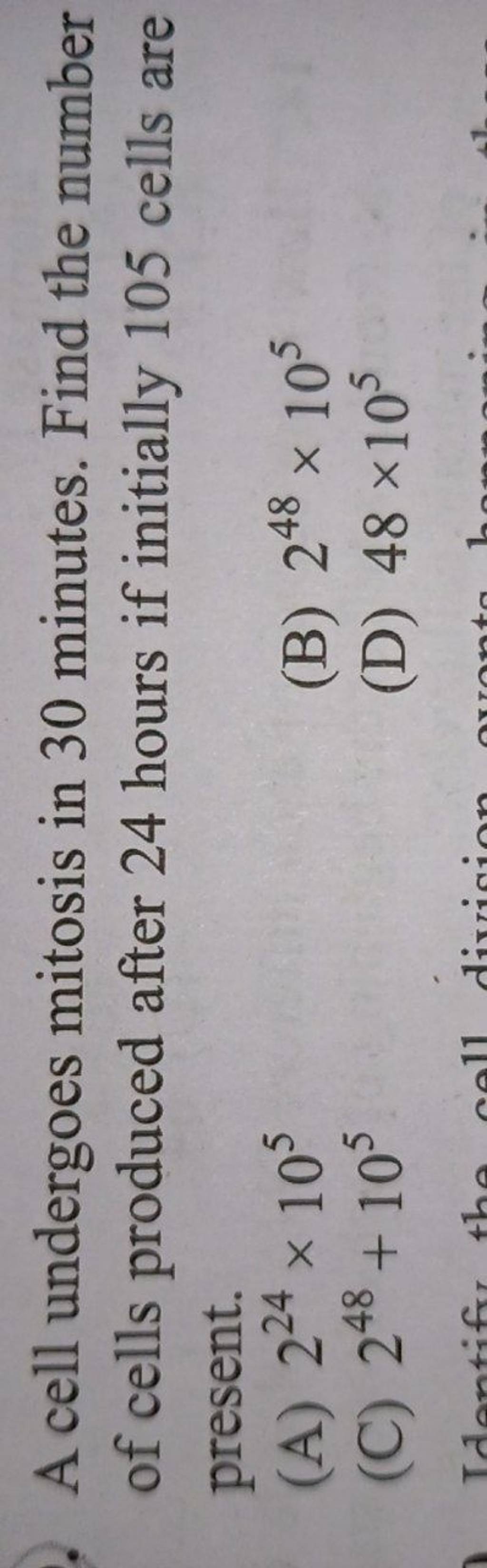 A cell undergoes mitosis in 30 minutes. Find the number of cells produced..