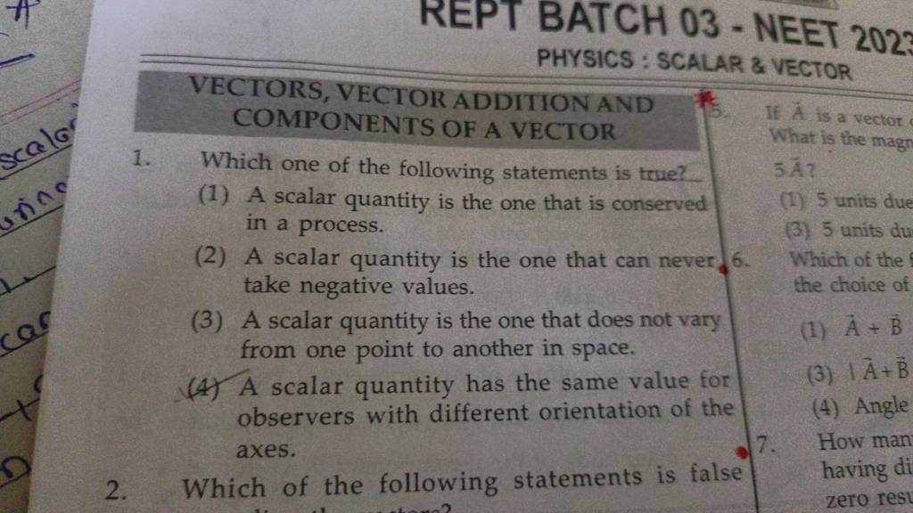 Rept Batch Neet Physics Scalar Vector Vectors Vector Addition