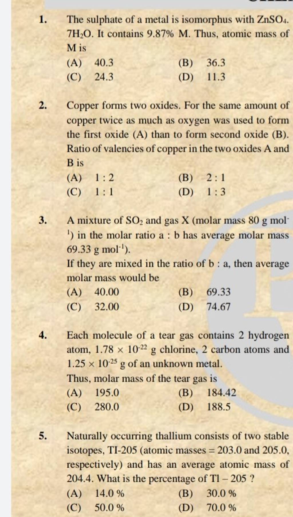 A mixture of SO2 and gas X (molar mass 80 g mol− 1 ) in the molar ratio