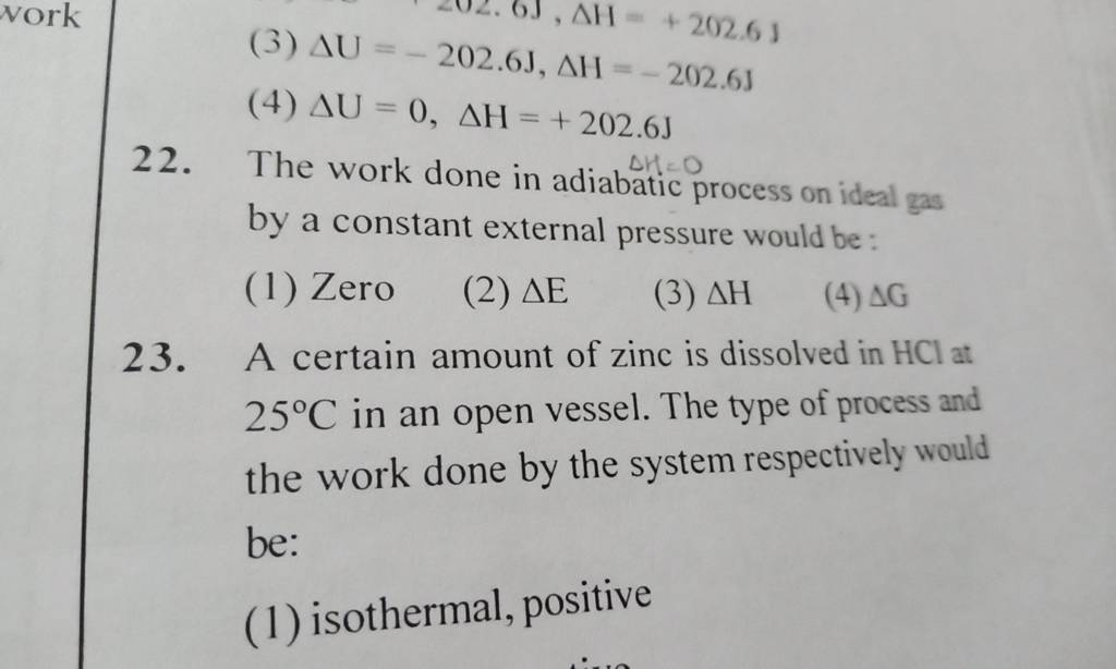 The work done in adiabatic process on ideal gas by a constant external pr..