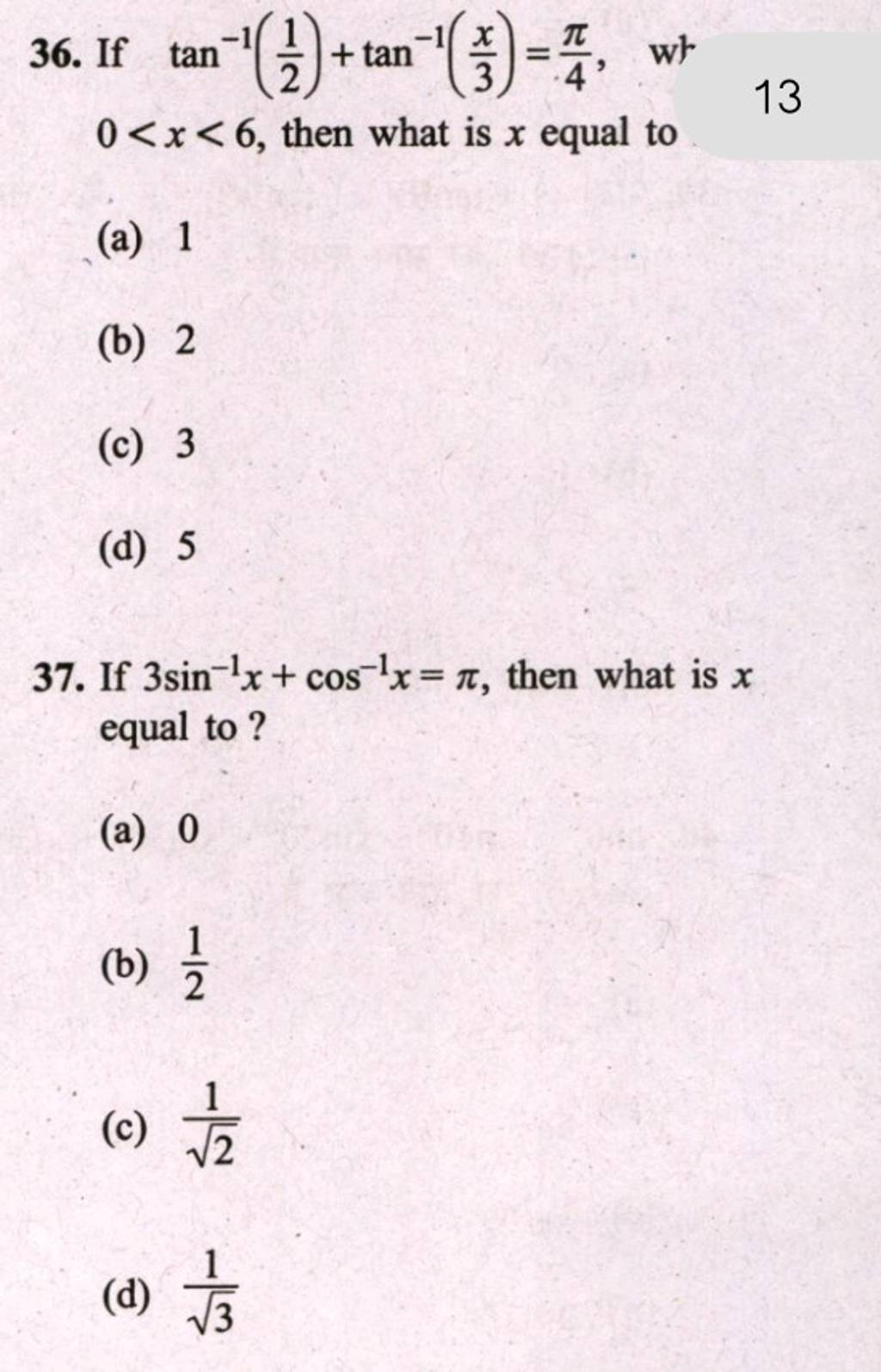 If 3sin−1x+cos−1x=π, then what is x equal to ? Filo