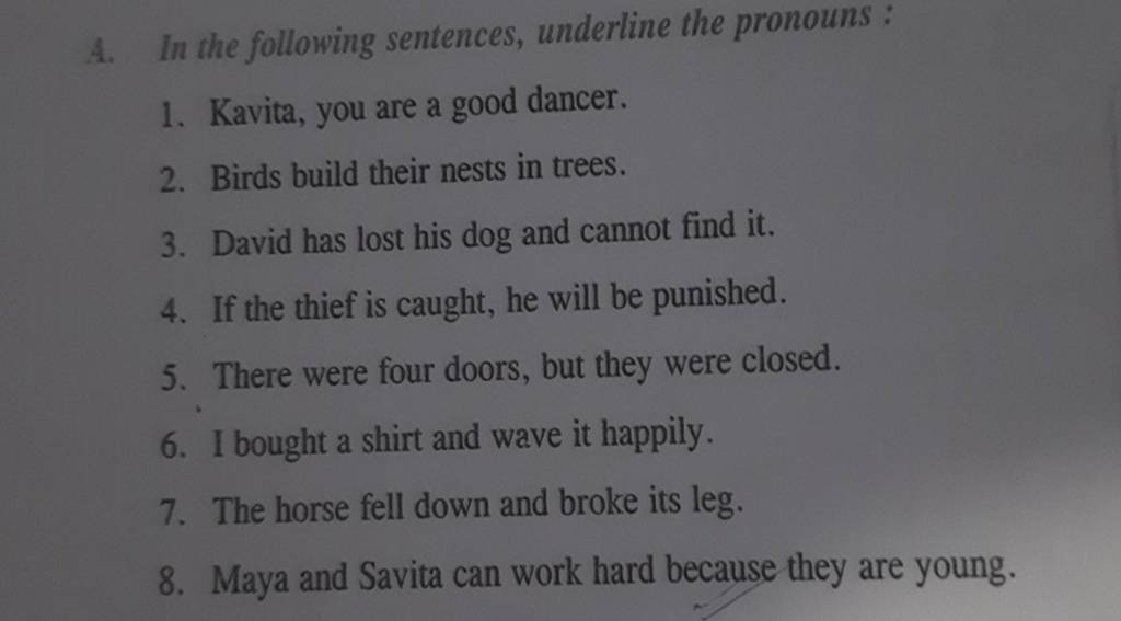 In the following sentences, underline the pronouns Filo