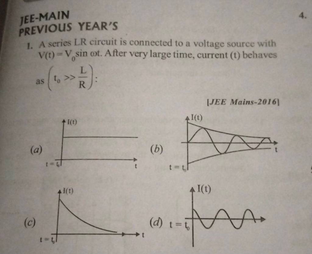 JEE-MAIN PREVIOUS YEAR'S 1. A Series LR Circuit Is Connected To A Voltage..