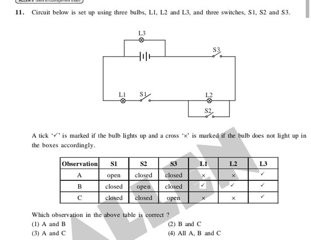 Circuit Below Is Set Up Using Three Bulbs, L1, L2 And L3, And Three Switc..