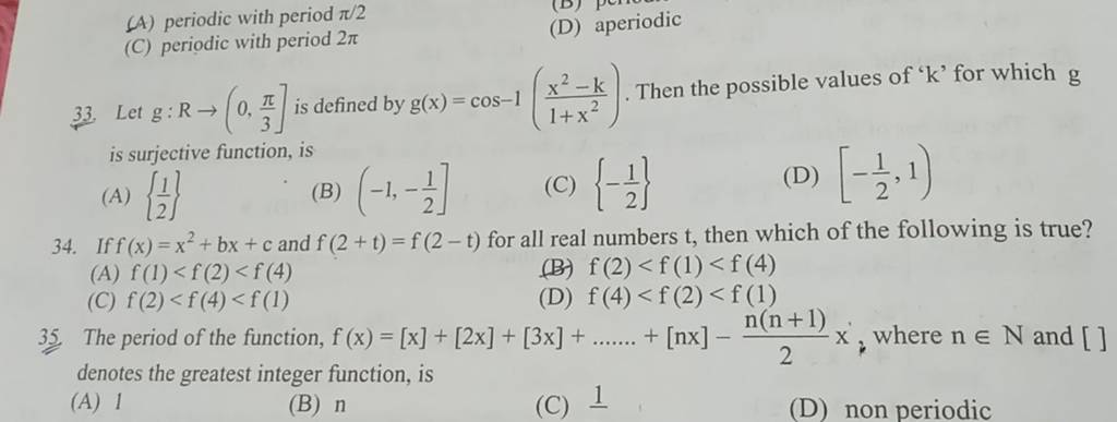 The period of the function, f(x)=[x]+[2x]+[3x]+……+[nx]−2n(n+1) x; where n..