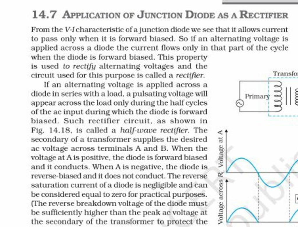 14.7 ApPLICATION OF JUnCTION DiOdE AS A RECTIFIER From the V−I characteri..