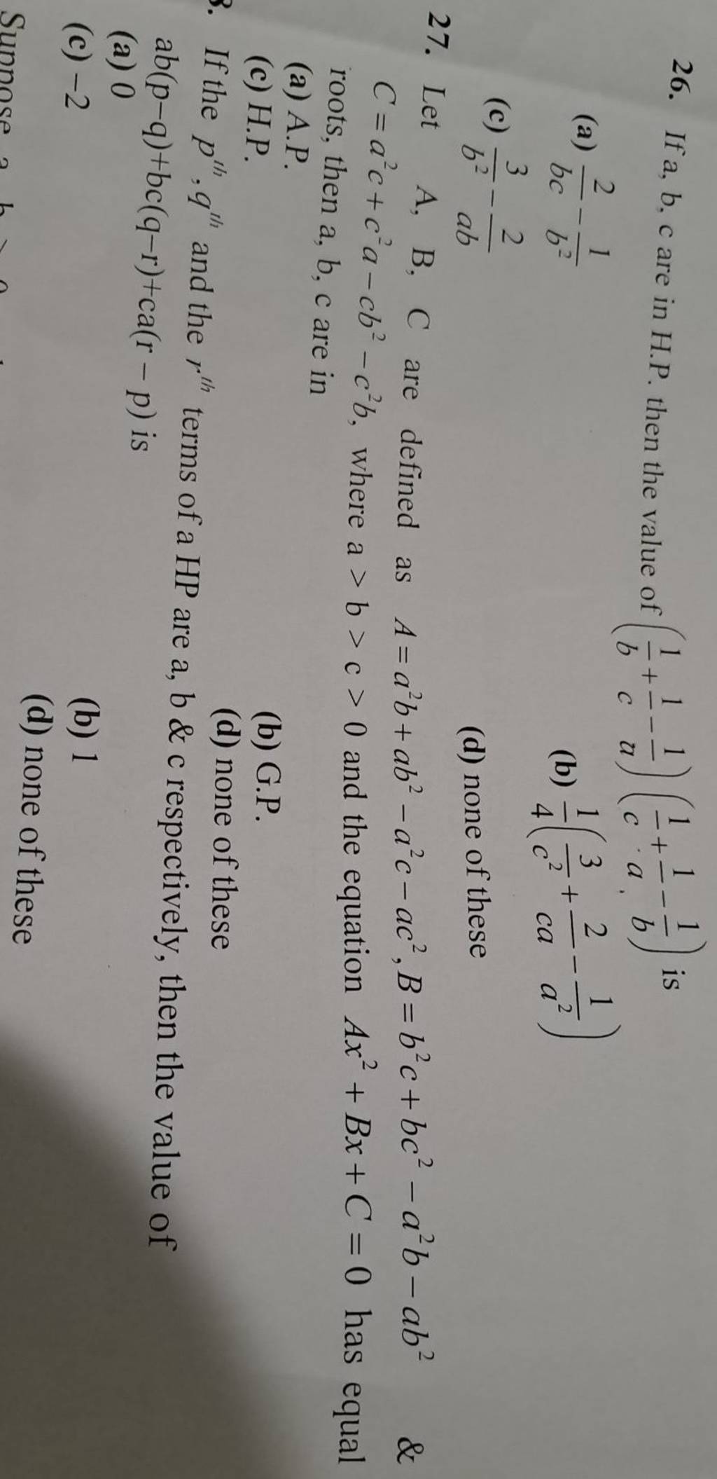 Let A,B,C are defined as A=a2b+ab2−a2c−ac2,B=b2c+bc2−a2b−ab2& C=a2c+c2a−c..