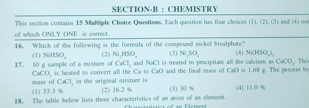 SECTION-B : CHEMISTRY This Section Contains 15 Multiple Choice Questions...