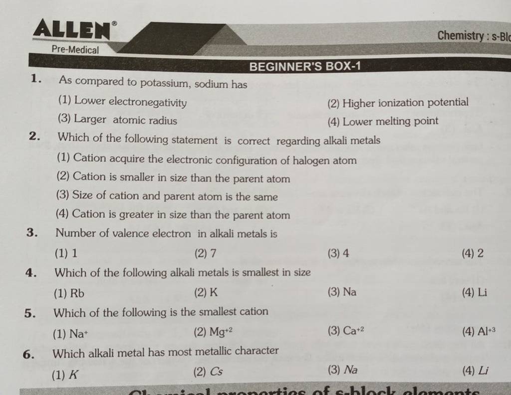 what valence electron number do alkali metals have in common