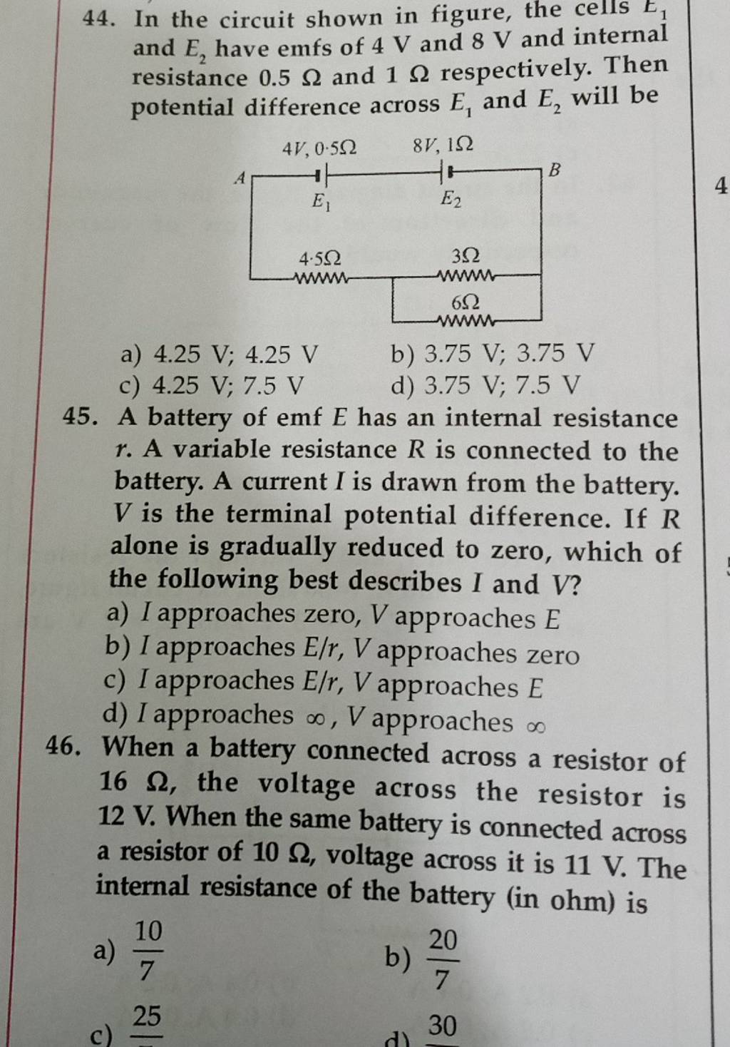 A battery of emf E has an internal resistance r. A variable resistance R