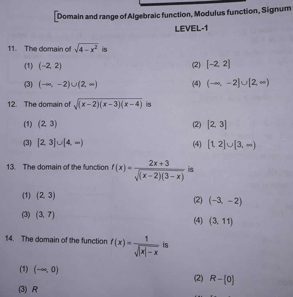 modulus function domain and range class 11