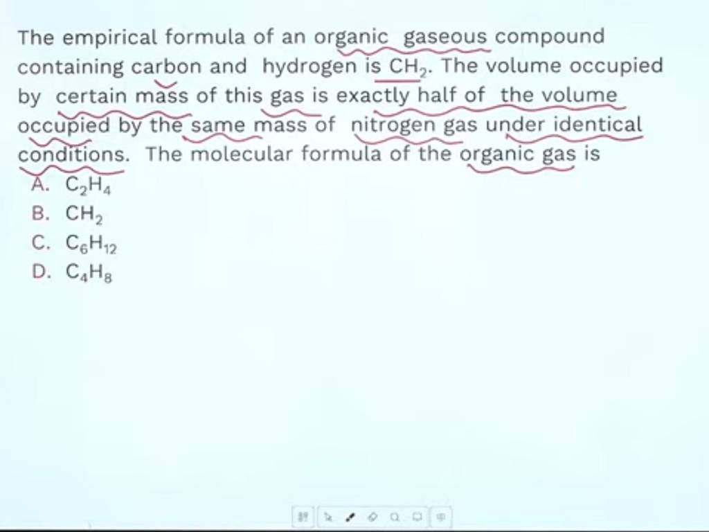 The empirical formula of an organic gaseous compound containing carbon an..