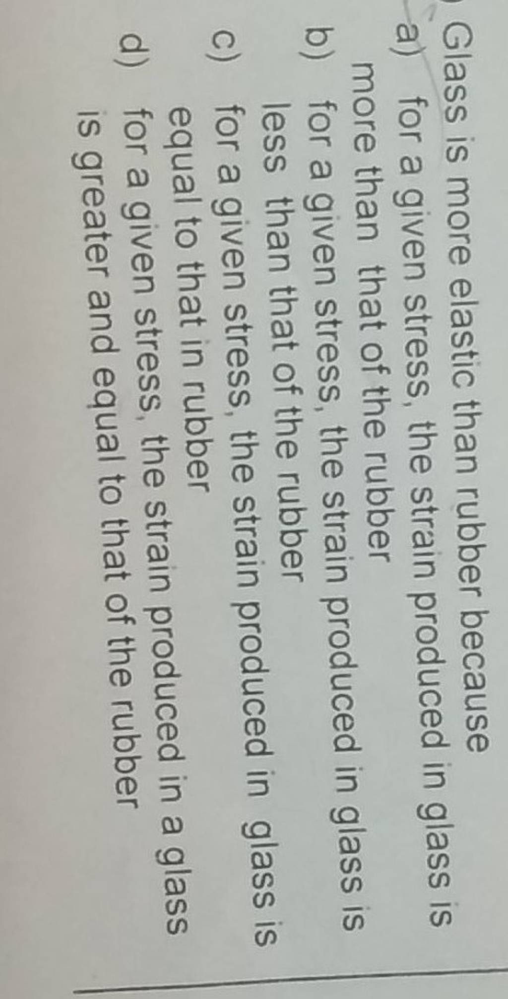 Glass is more elastic than rubber because Filo