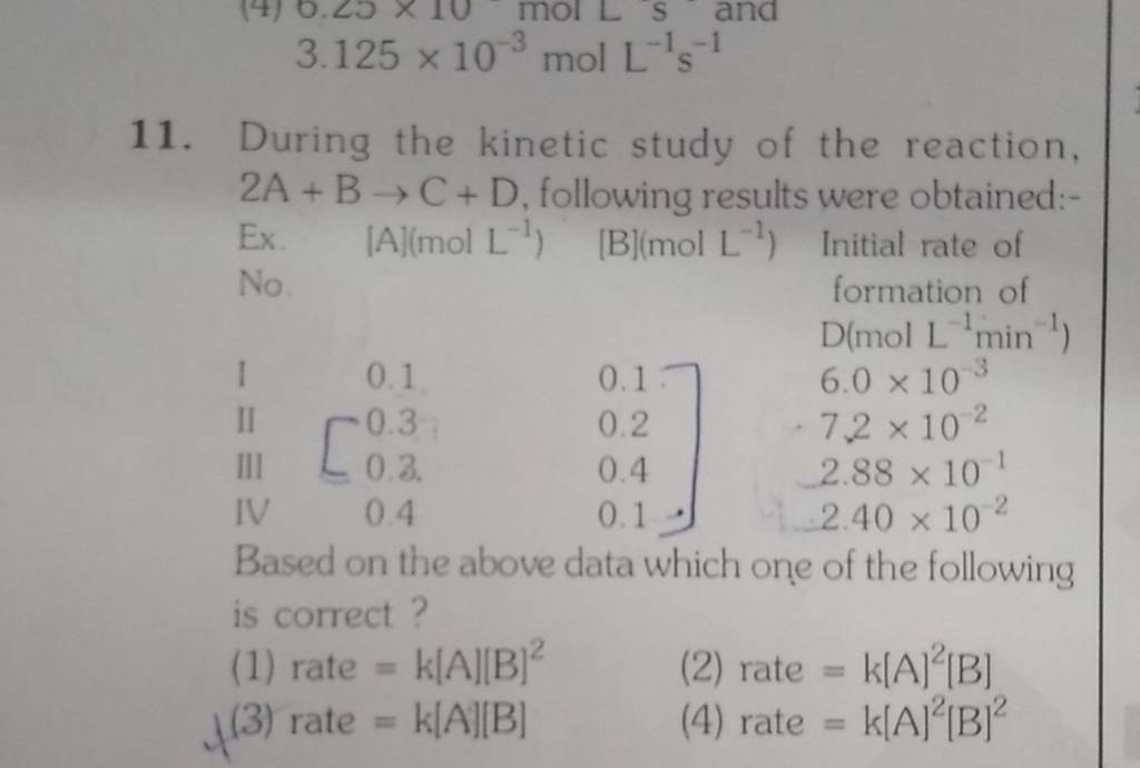 11. During The Kinetic Study Of The Reaction, 2 A+B→C+D, Following Result..