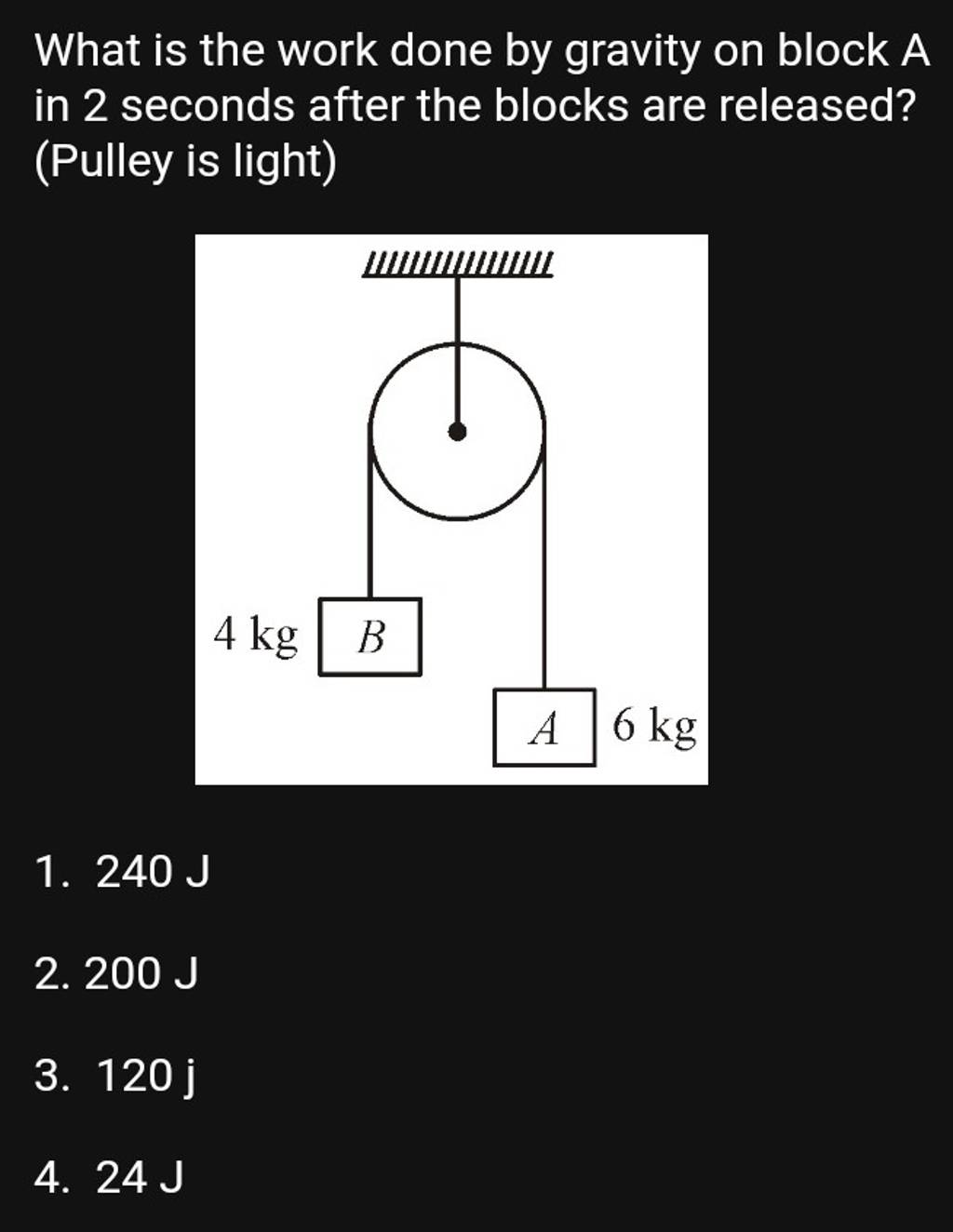 What is the work done by gravity on block A in 2 seconds after the blocks..