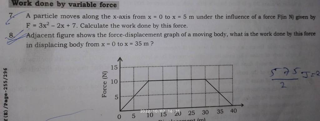 Work done by variable force 7. A particle moves along the x-axis from x=0..