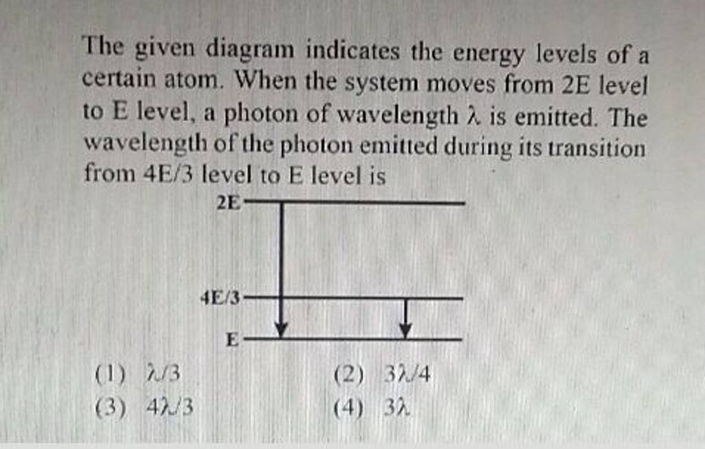 The given diagram indicates the energy levels of a certain atom. When the..