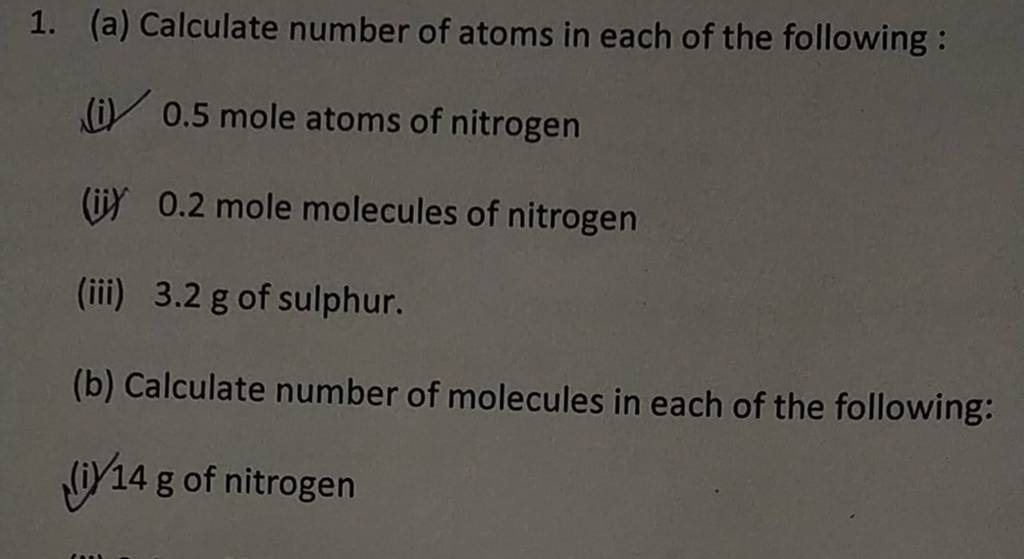 1 A Calculate Number Of Atoms In Each Of The Following I 05 Mole A 2104