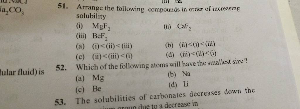 Arrange The Following Compounds In Order Of Increasing Solubility I Mgf 4360