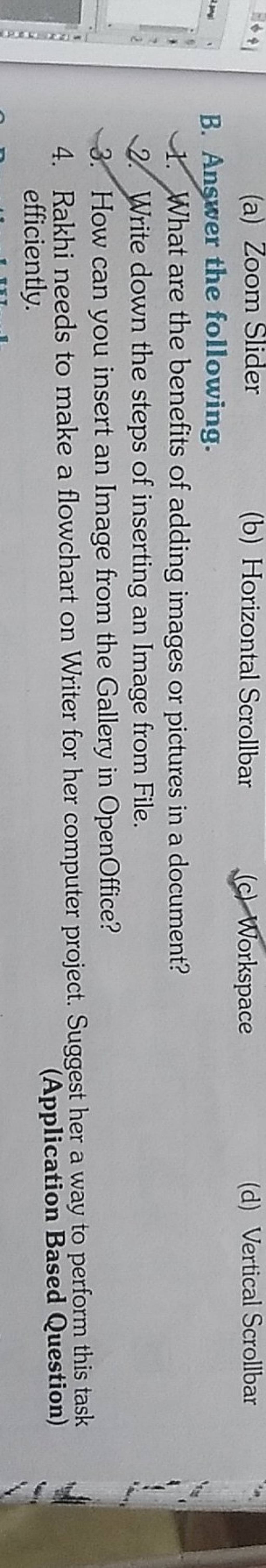 Answer the following. (d) Vertical Scrollbar Filo