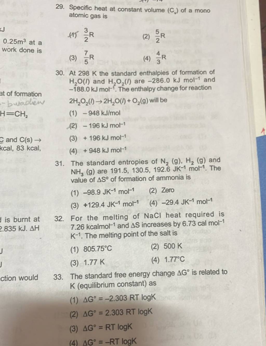 At 298 K the standard enthalpies of formation of H2 O(I) and H2 O2 (I) ar..