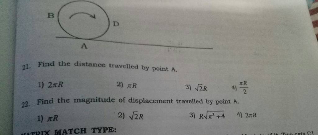 Find the magnitude of displacement travelled by point A. | Filo