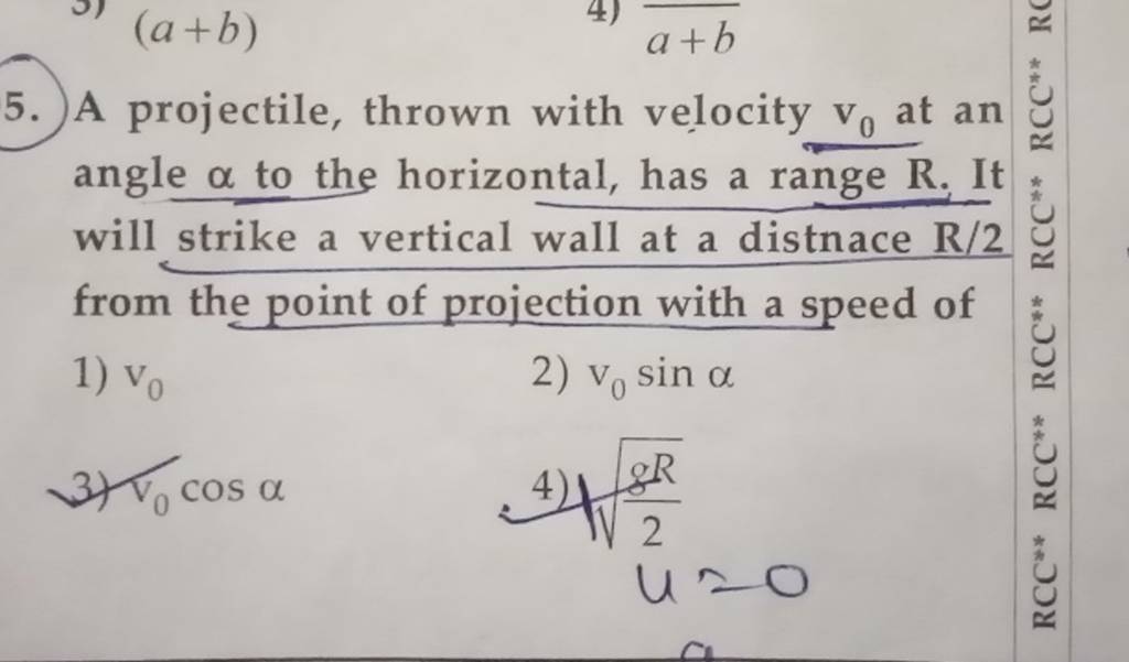 5. A projectile, thrown with velocity v0 at an angle α to the horizontal..