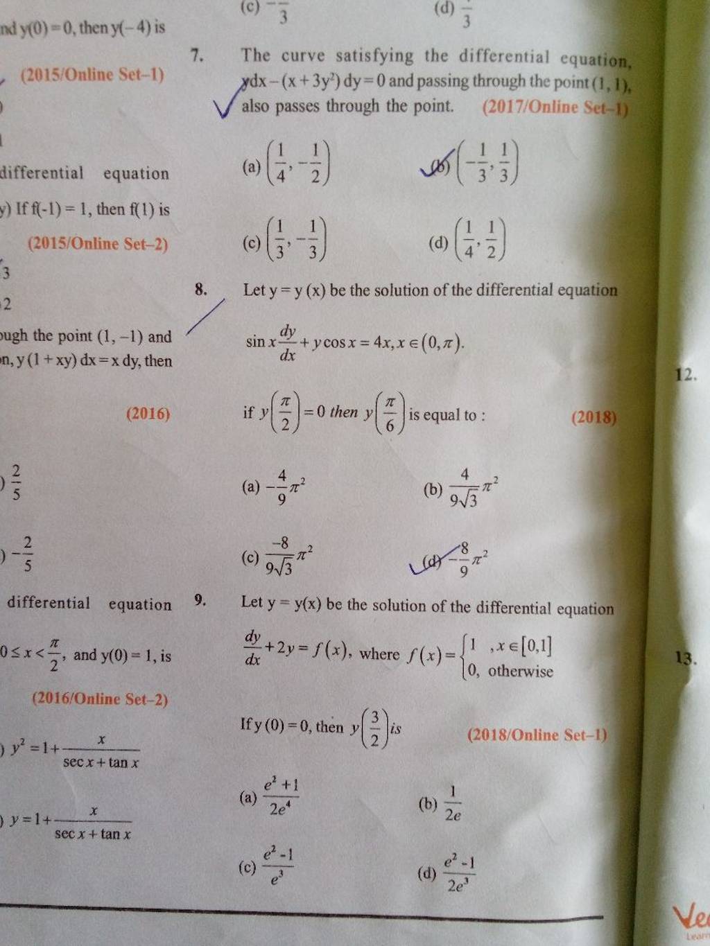 Differential Equation 9 Let Y Y X Be The Solution Of The Differential E